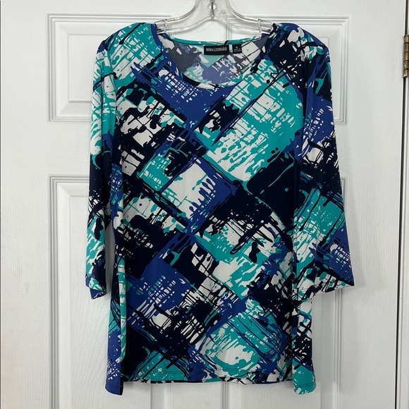 Nina Leonard Tops - Nina Leonard Abstract Blue and Teal Blouse